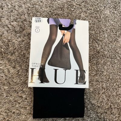 Hue Opaque Tights Black Size 3 Nylon Blend Footed New